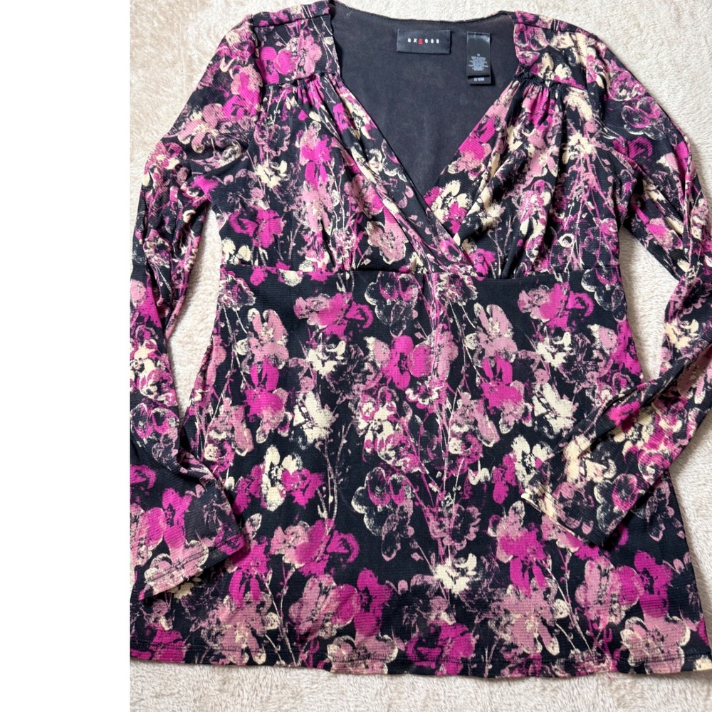 Axcess Womens Mesh Floral Surplice Babydoll Top Med Y2K Whimsigoth 90s Preppy